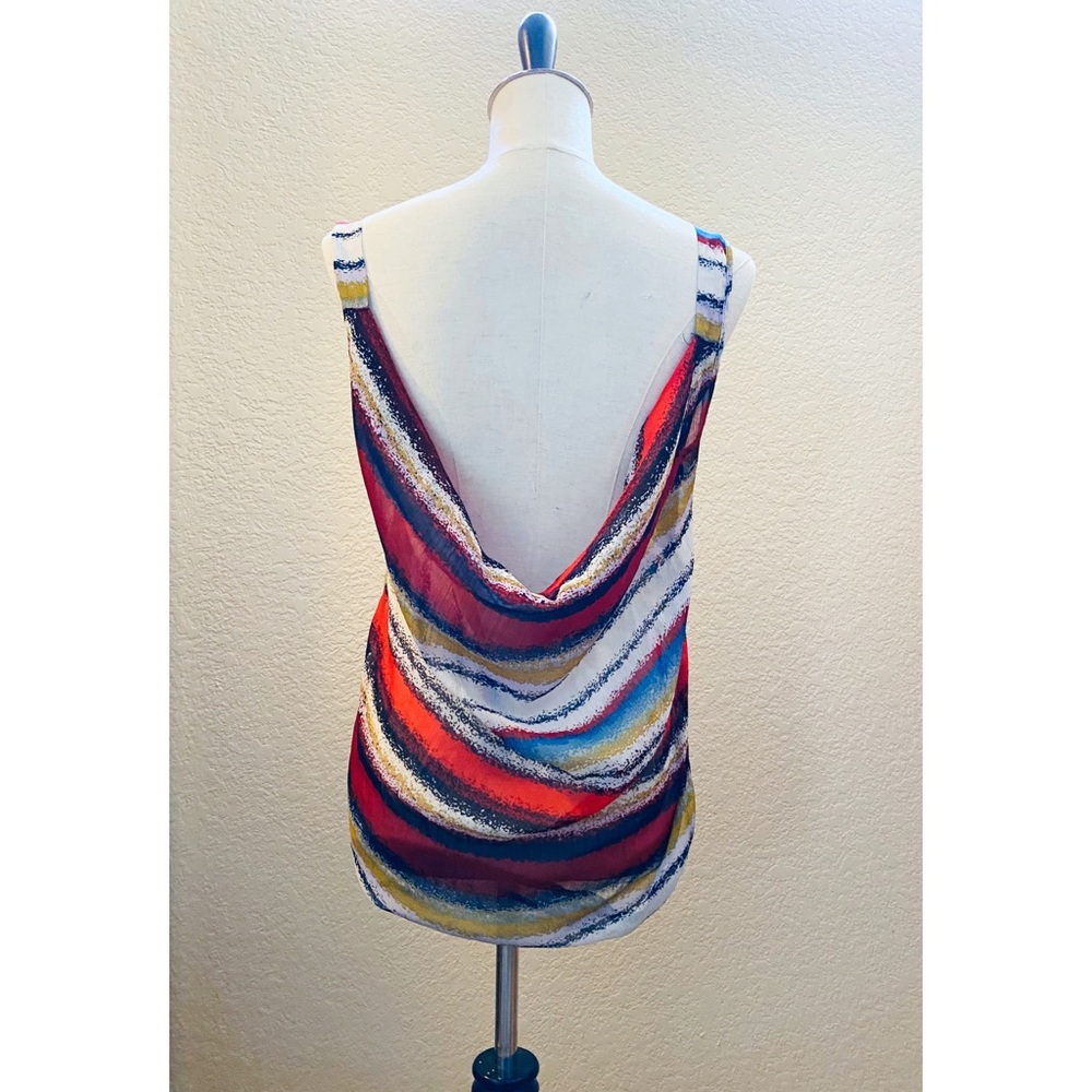 Multicolored semi sheer low back tank